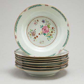 Eight famille rose export porcelain deep plates, Qing dynasty, Qianlong (1736-95).