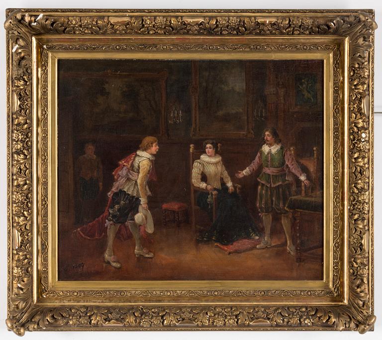 A pair of 19th century paintings depicting historical scenes by unknown artist, oil on canvas, signed.