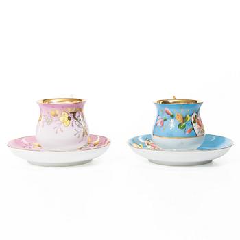 Ten porcelain cups and saucers, Kusnetsov Porcelain Factory, Russia, circa 1900.
