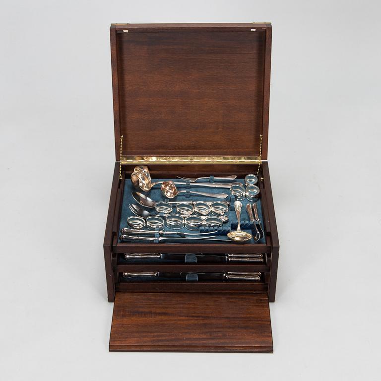 An 82-piece 'Chippendale' silver cutlery set for 12, in cutlery box, Auran Kultaseppä oy, Turku, Finland 1986-87.