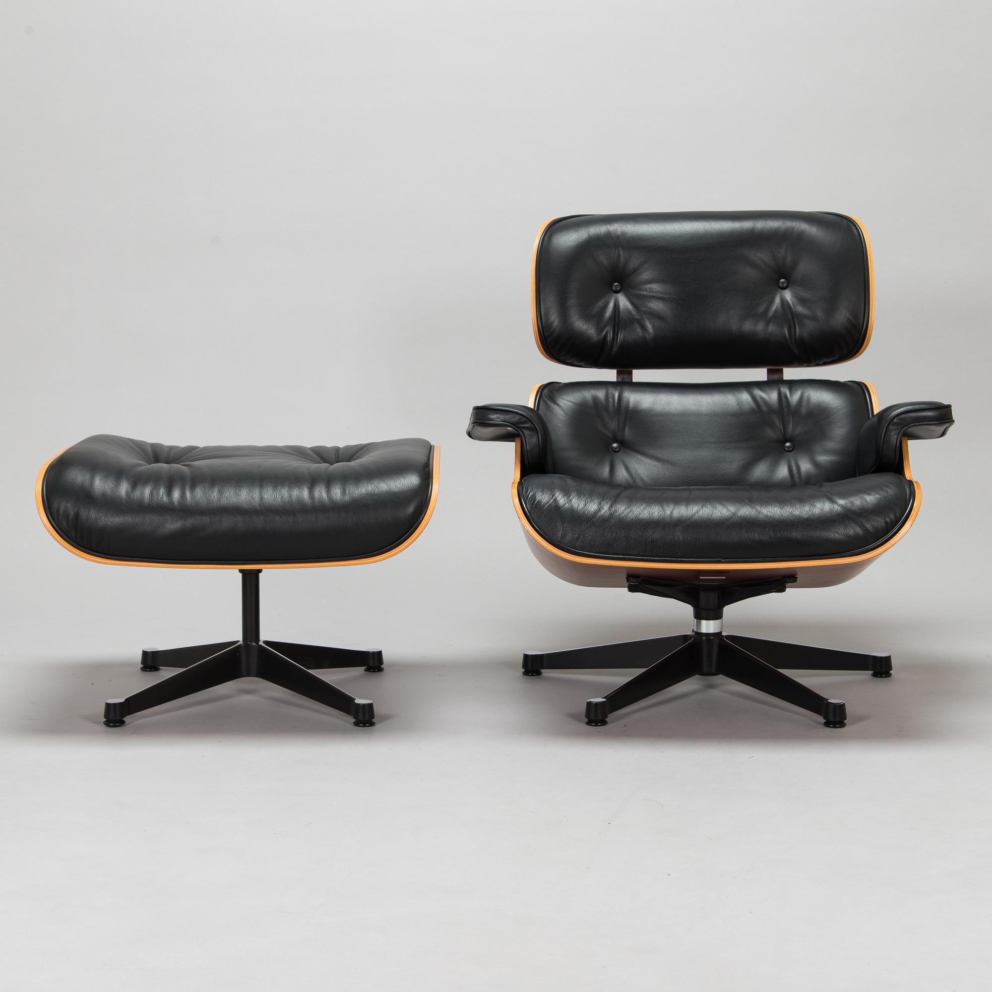 Charles and Ray Eames, a 'Lounge chair' and stool for Vitra 2006.