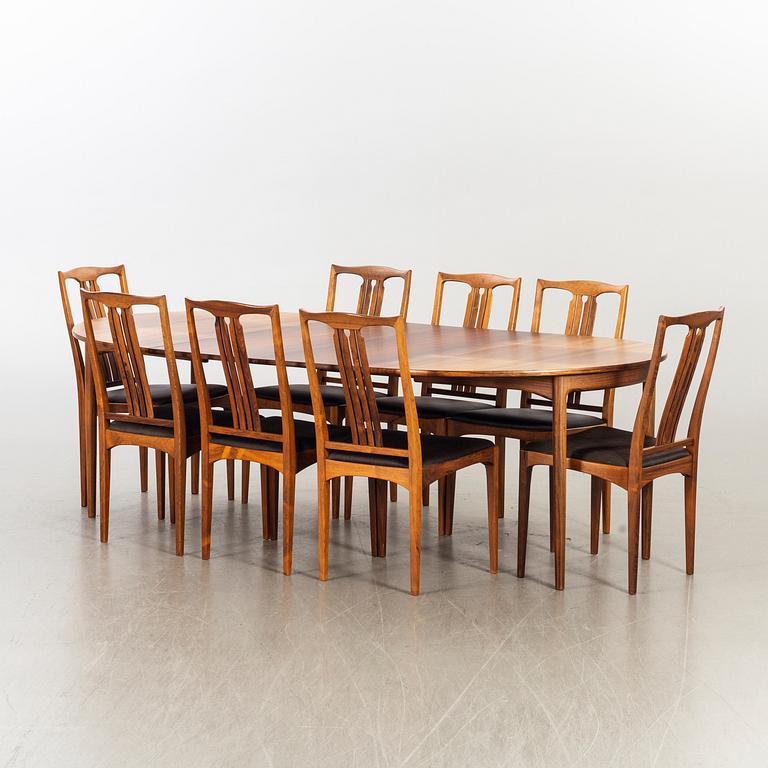 IB KOFOD LARSEN, matbord, samt 8 stolar, jakaranda, 1960-tal.