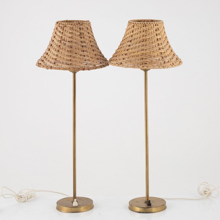 A pair of brass table lamps from Bergboms, Sweden, 1950's/60's.