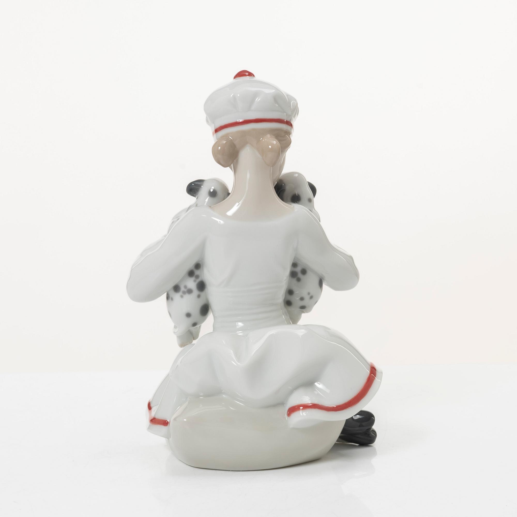 Lladró, three figurines,"Girl with French bulldog", "Girl with Dalmatians" and "Petals in the pond", Spain.