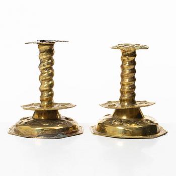 Two Baroque candle sticks, 18th Century.