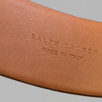A chocolatebrown suede belt by Ralph LAuren.
