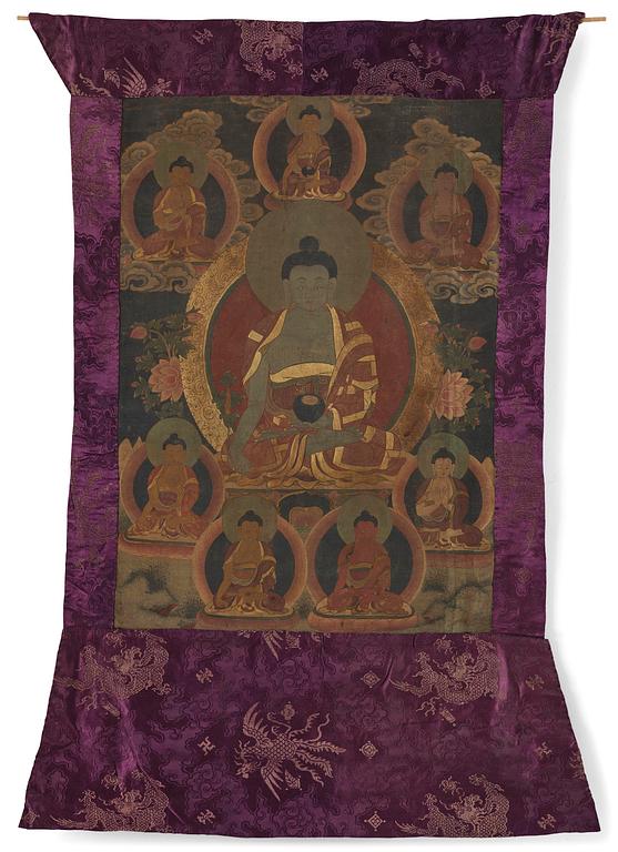 Thangka, Medicin Buddha, Tibet, sent 1900-tal.