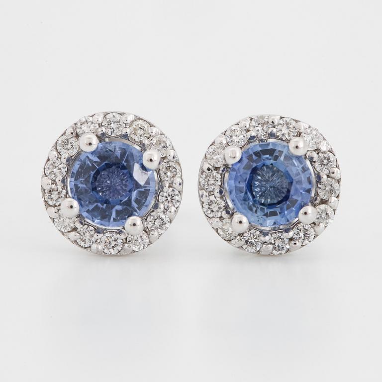 Sapphire and brilliant-cut diamond earrings.