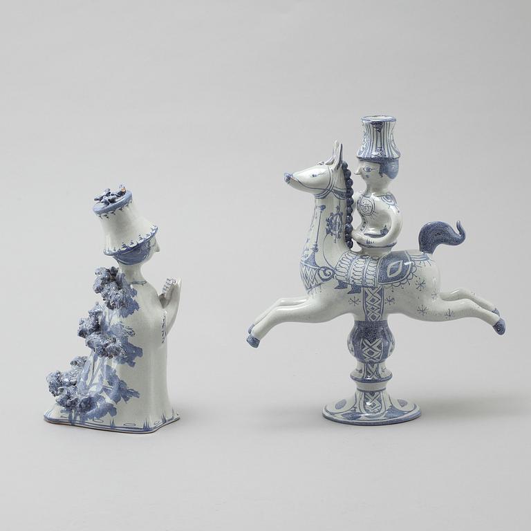 A faience candlestick and a figurine by Björn Wiinblad, signed and dated -63.