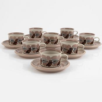 Ulla Procopé, eight "Koralli" coffee cups with saucers, Arabia, Finland.