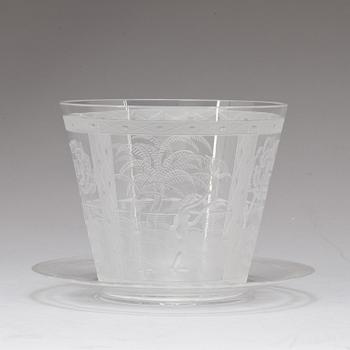 SKÅL med FAT, glas, Edvard Hald, Orrefors, signerad.