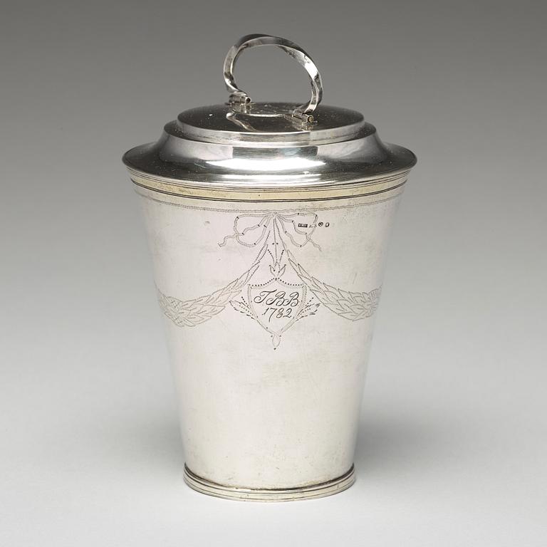 A Swedish early 19th century parcel-gilt silver beaker and cover, mark of Johan Fredrik Bjornstedt, Stockholm 1811.