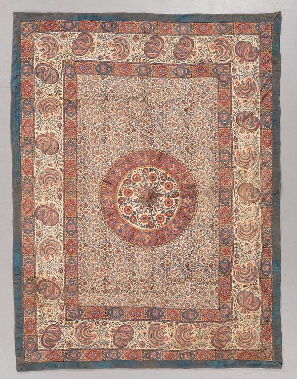 An elephant cover for parades, ca 202 x 151,5 cm, probably India around 1900.