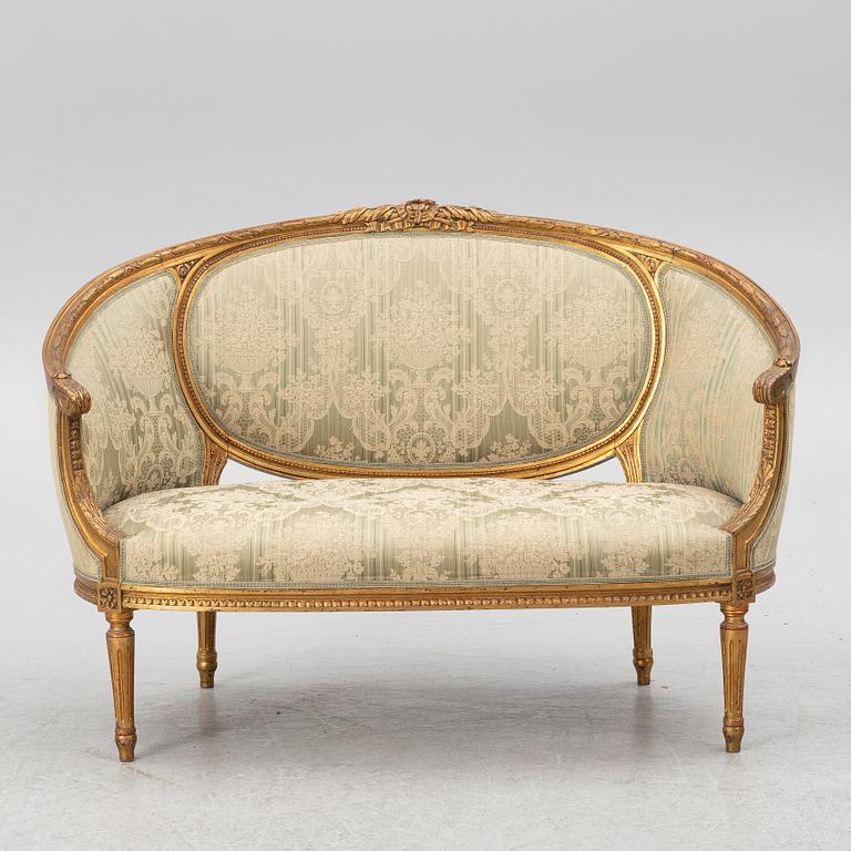 Soffa, 2 karmstolar, bord, gustaviansk stil, 1900-tal.