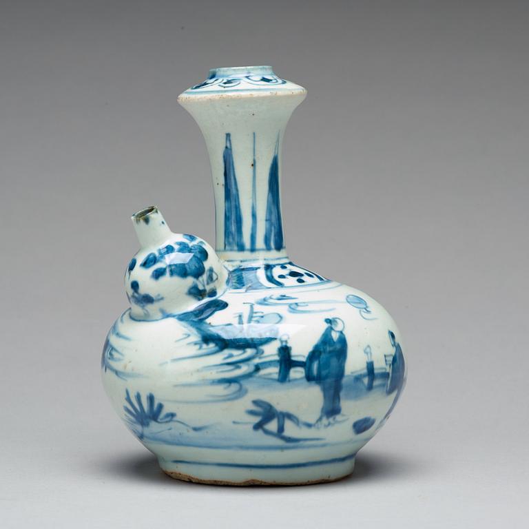 A blue and white kraak kendi, Ming dynasty, Wanli (1572-1620).