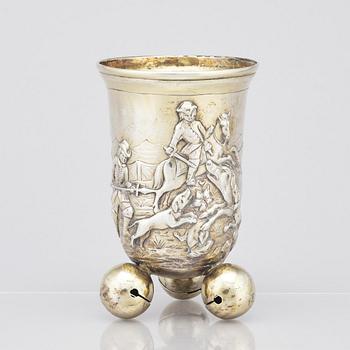 A parcel-gilt silver beaker, unidentified makers mark, 19th century. Austria Import mark 1872-1902.