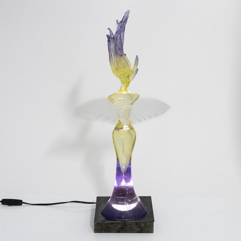 Kjell Engman, a 'Maidenhood Yellow' glass sculpture, signed, limited edition of 100, Kosta Boda.