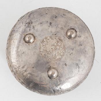 An Indian silver plated copper box with cover, 19th century.