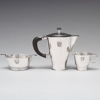 Wolter Gahn, kaffeservis, tre delar, nysilver, Swedish Grace, Karl Wojtech, Stockholm 1920-tal.