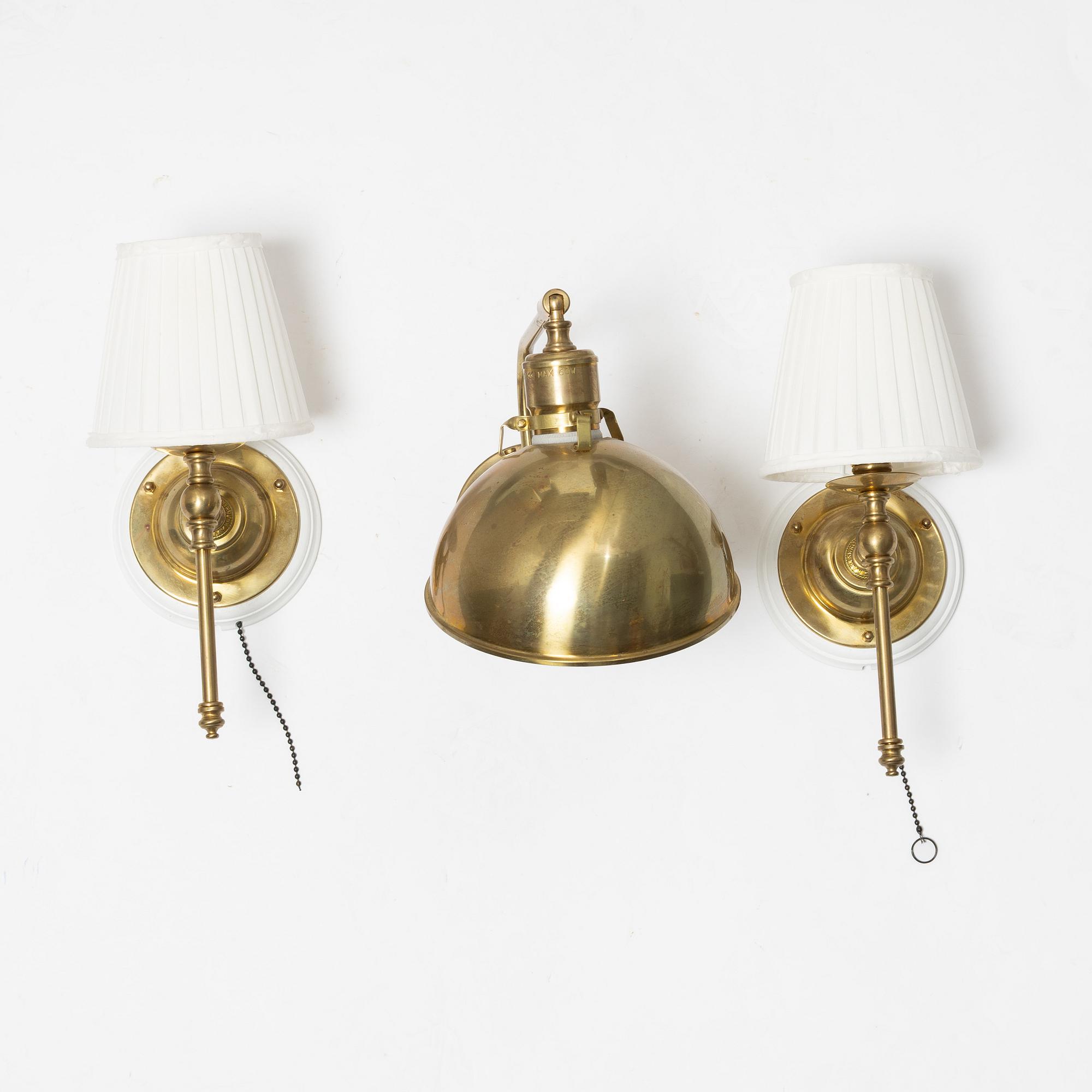 Wall lamps 1 pair + 1, Karlskrona Lamp Factory, period.