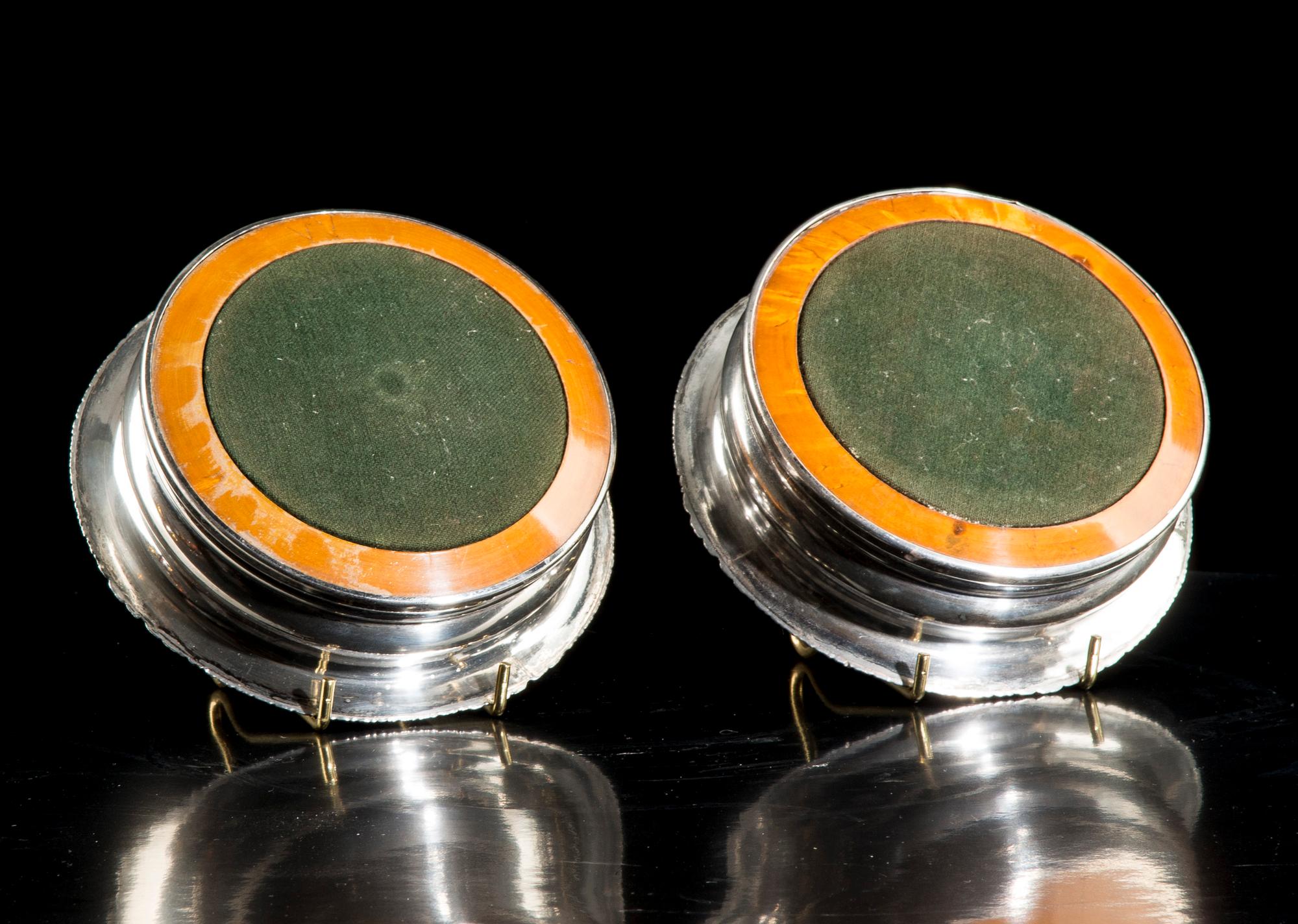 COASTERS, 2 st, nysilver, märkta Bannister, sekelskiftet 1800/1900.