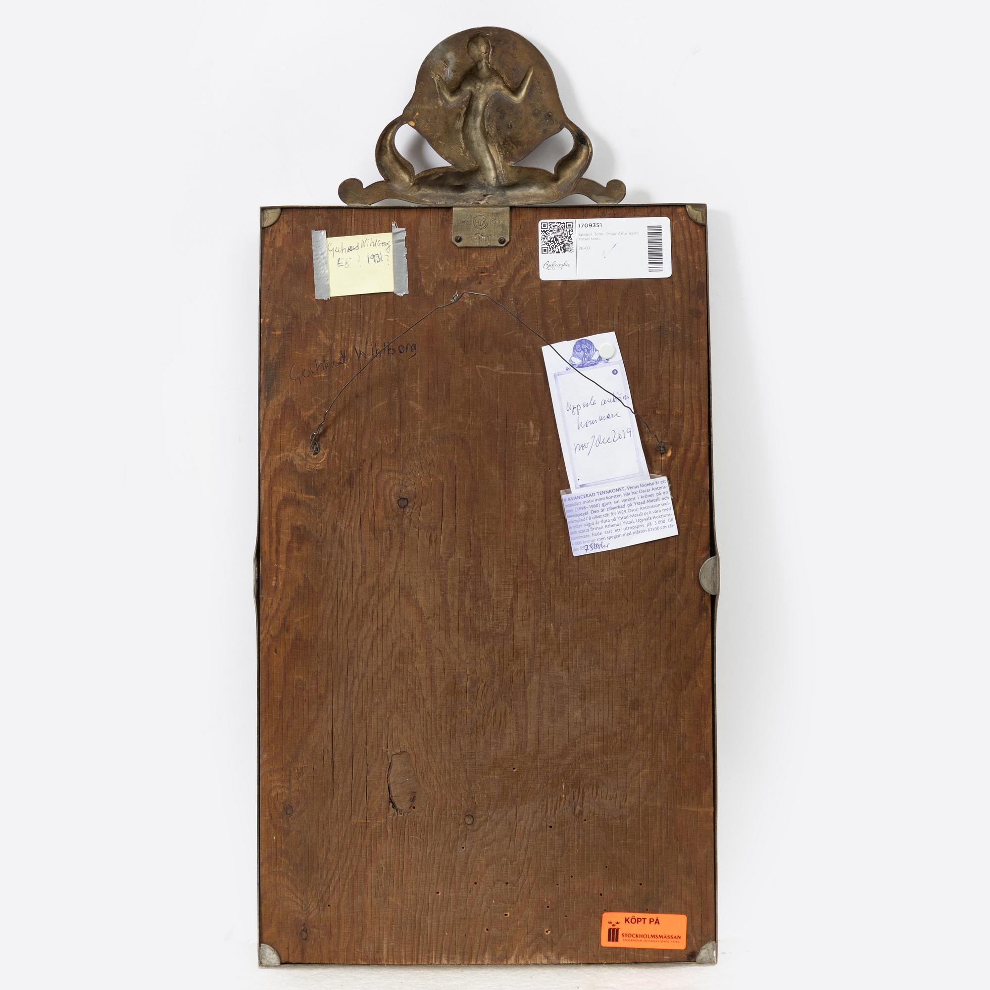 Oscar Antonsson, a Swedish Grace mirror, Ystad Metal, 1931.