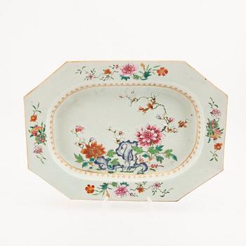A Chinese famille rose tureen with cover and plate later part of the 18th century.