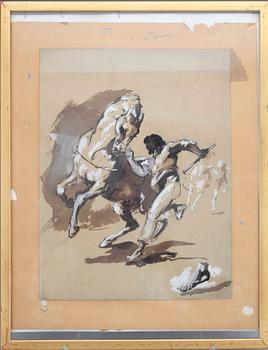 Jean-Louis-André-Théodore Géricault · JEAN-LOUIS-ANDRÉ-THÉODORE GÉRICAULT, tillskriven, tuschlavering med täckvitt.