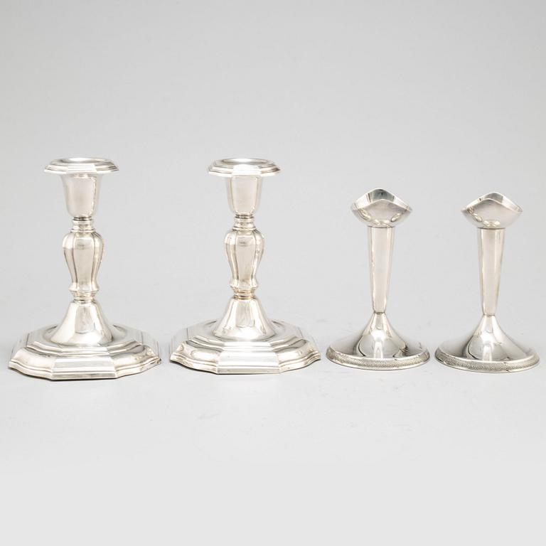 Two pairs of silver candlesticks, CG Hallberg and GAB, Stockholm, 1961.