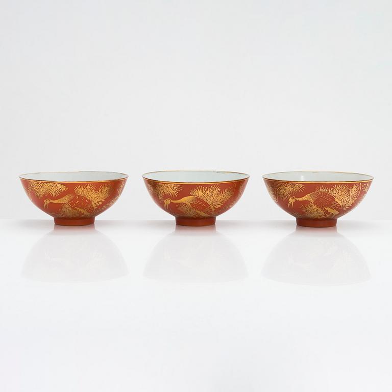 Three porcelain bowls, China. Early 20th century.