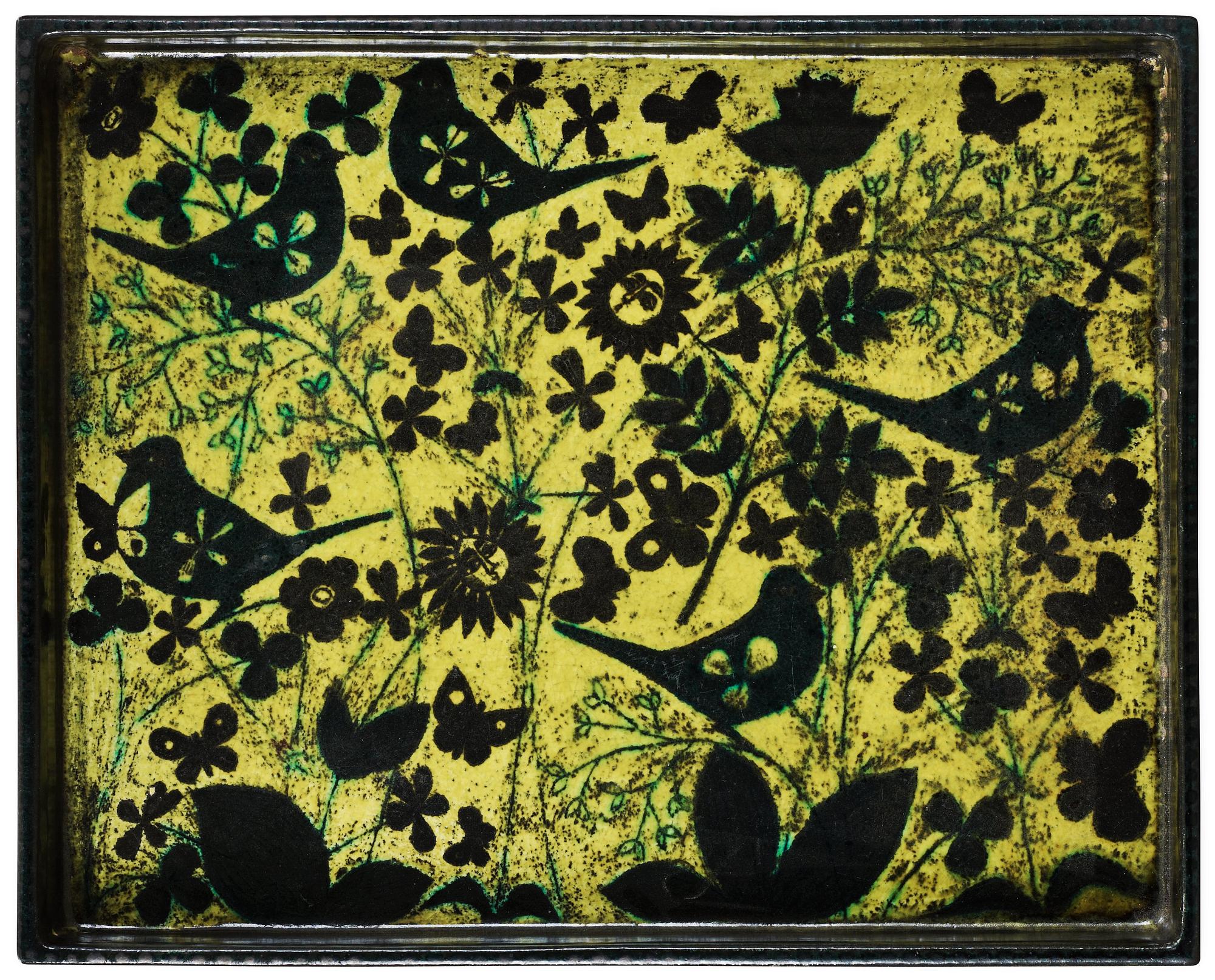 A Birger Kaipiainen stoneware and mahogany tea table, Rörstrand 1950's.