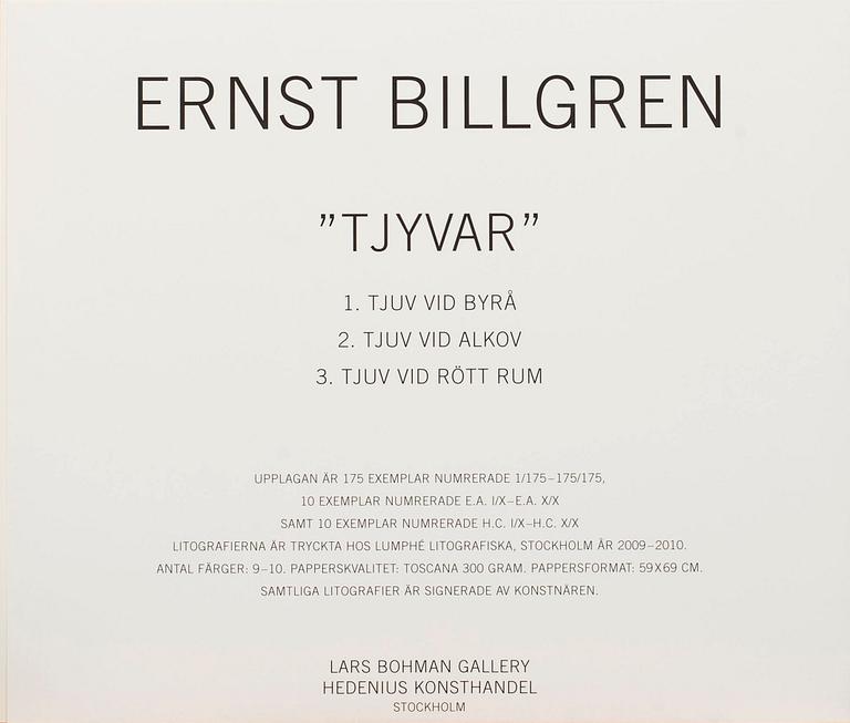 ERNST BILLGREN, mapp med 3 färglitografier, "Tjyvar", signerade och numrerade 135/175.