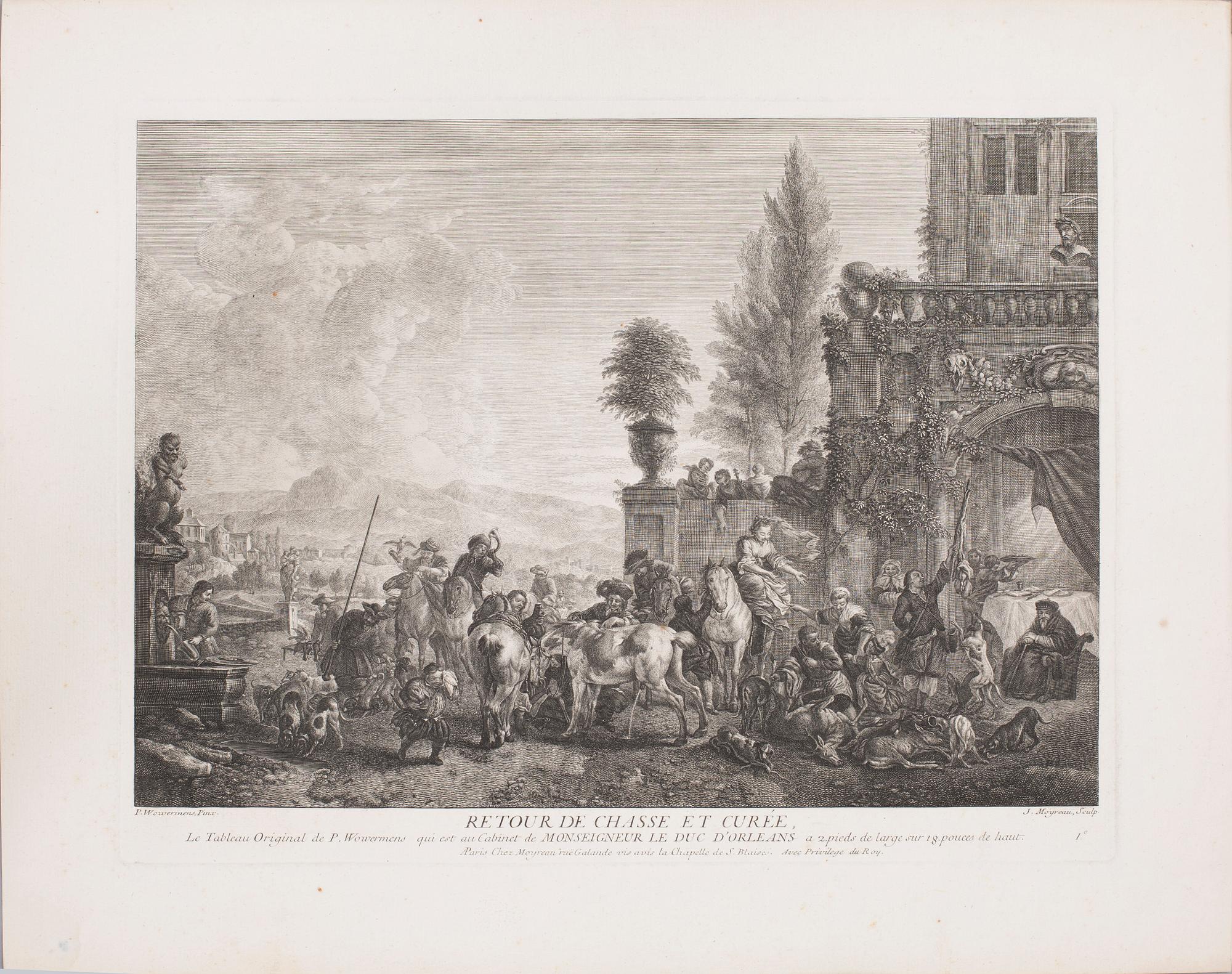 PHILIPS WOUWERMAN, after, six unframed coppar engravings, 18th century.