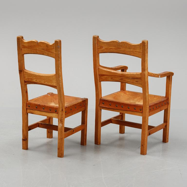 Six pine chairs, mid 20th Century.