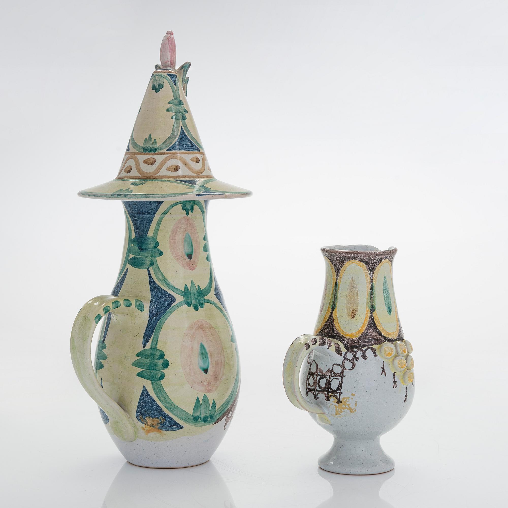 BJORN WIINBLAD ２点（新品未使用） Björn Wiinblad, two faience pitchers signed BW K3 -74 and K9 -76
