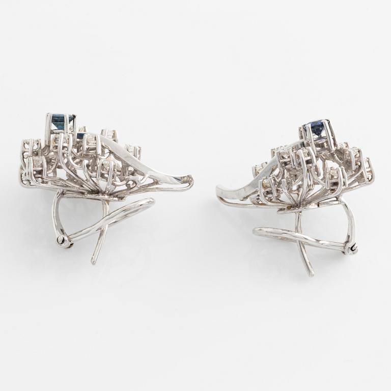 Earrings, a pair, with sapphires and brilliant-cut diamonds.