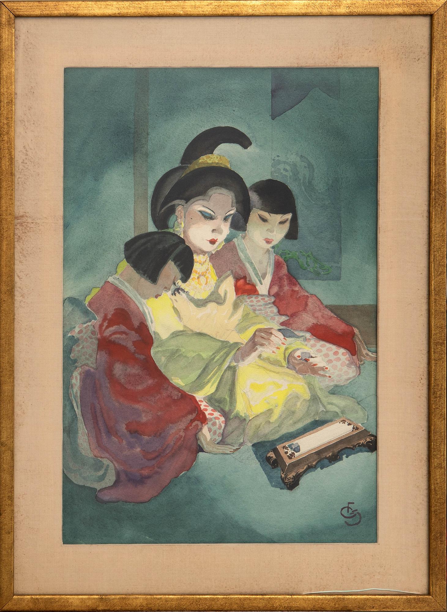 Unidentified artist, two Japonisme motifs, "Chichi Go San".