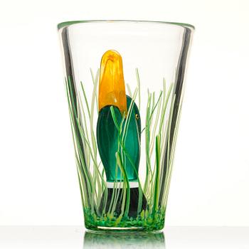 Ernst Billgren, "And i vas" (Duck in vase), a glass sculpture, ed. 29/30, Kosta Boda, Sweden.