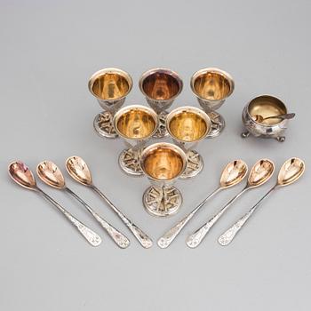 ÄGGSERVIS, nysilver, Otto Lindberg, Stockholm, 1900-talets början.