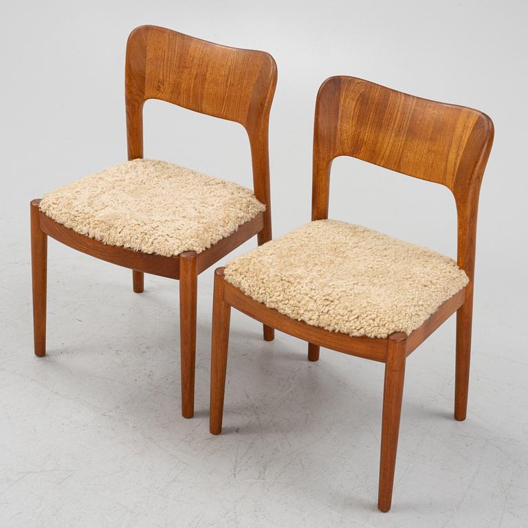 Niels Koefoed, a set of six teak dining chairs upholstered in new sheepskin, Denmark, 1960's.