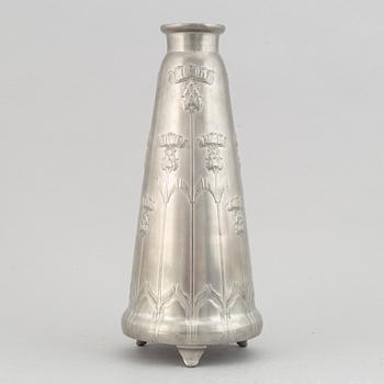 A Kayserzinn pewter vase and candelabrum, German, early 20th Century.