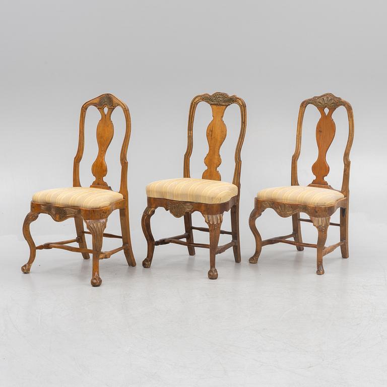 A set of six similar rococo chairs, 18th century.