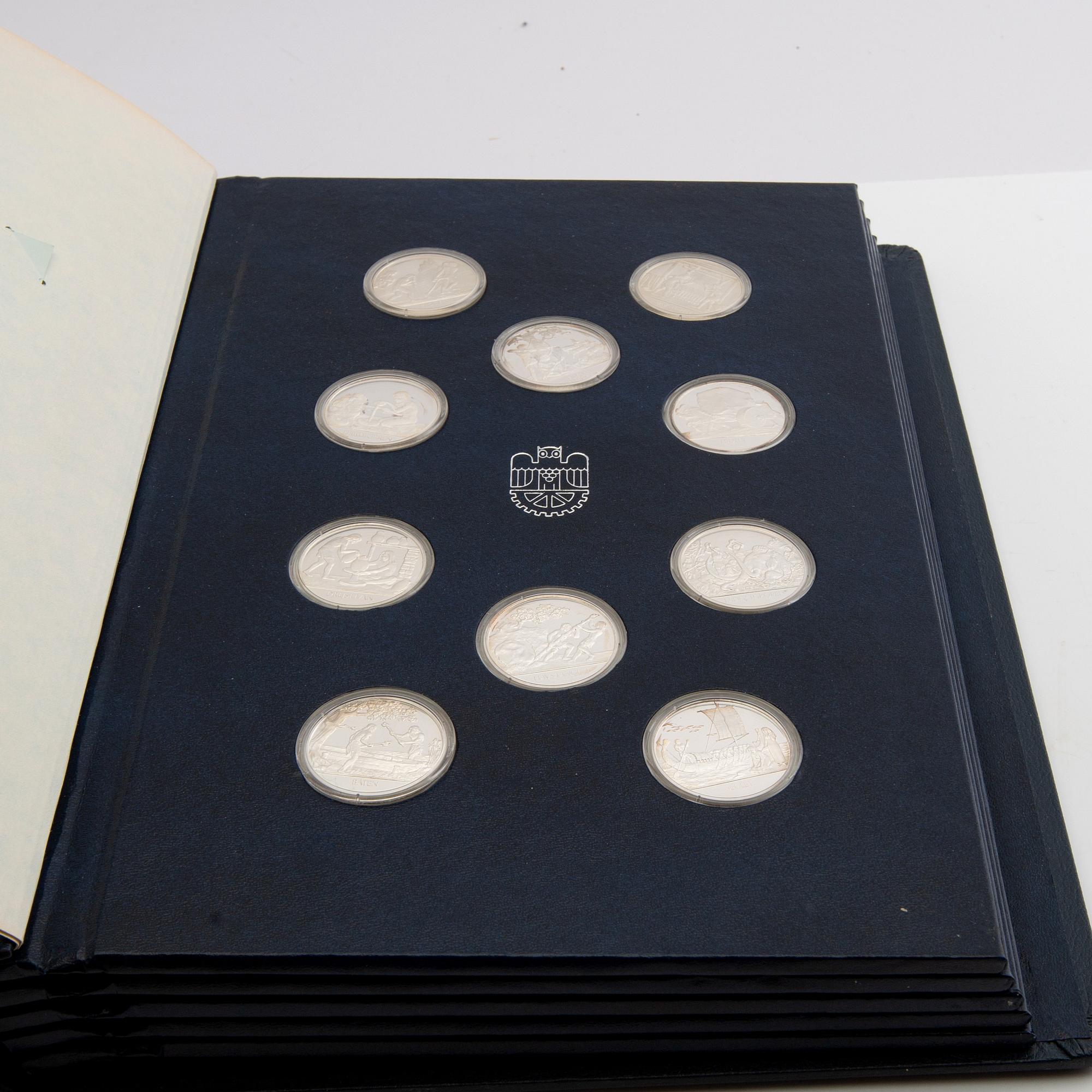 Minnesmyntsamling, 100 st, sterlingsilver, "Mänsklighetens 100 största uppfinningar", Franklin Mint.