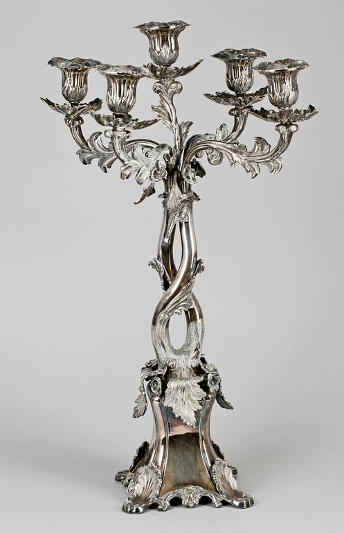 KANDELABER, nysilver, nyrokoko, AG Dufva Stockholm, 1800-talets slut.