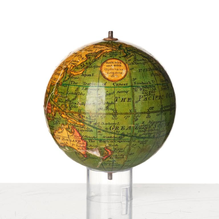 A Georgian 2.75 inch pocket globe with case by T. Harris & son (active in London 1802-1907), dated 1812.