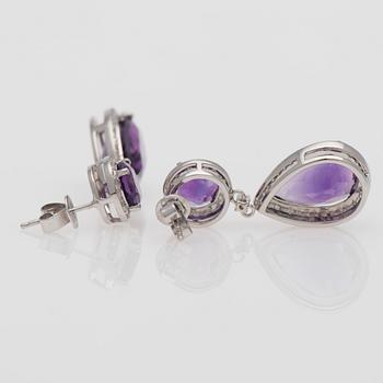 ÖRHÄNGEN, vitguld 18K, ametister samt små briljantslipade diamanter.