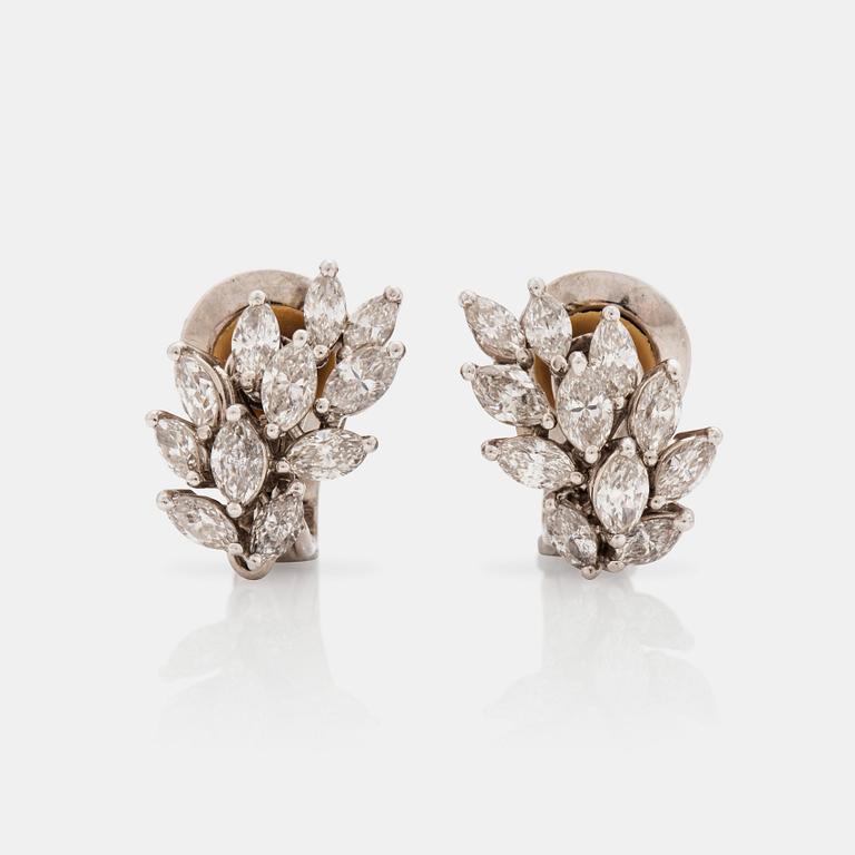 A pair of Kern marquise cut diamond earrings. Total carat weight circa 2.50 cts.