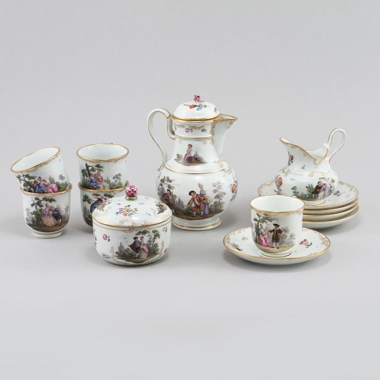 KAFFESERVIS, 13 delar, porslin, Meissen, 1900-tal.