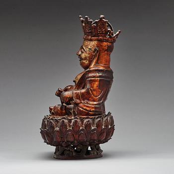 A large seated bronze figure of budhai, Ming dynasty (1368-1644).