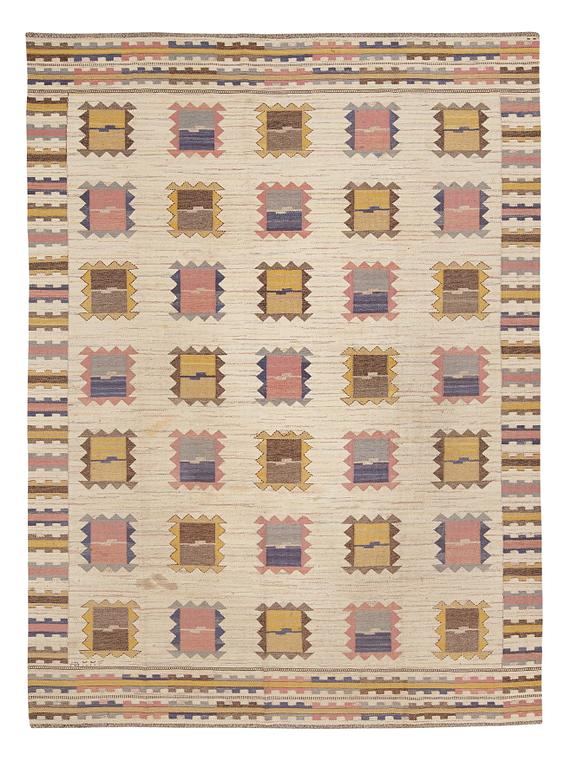 Märta Måås-Fjetterström, A CARPET, "Ljusa plador", flat weave, ca 344,5 x 254,5 cm, signed AB MMF.